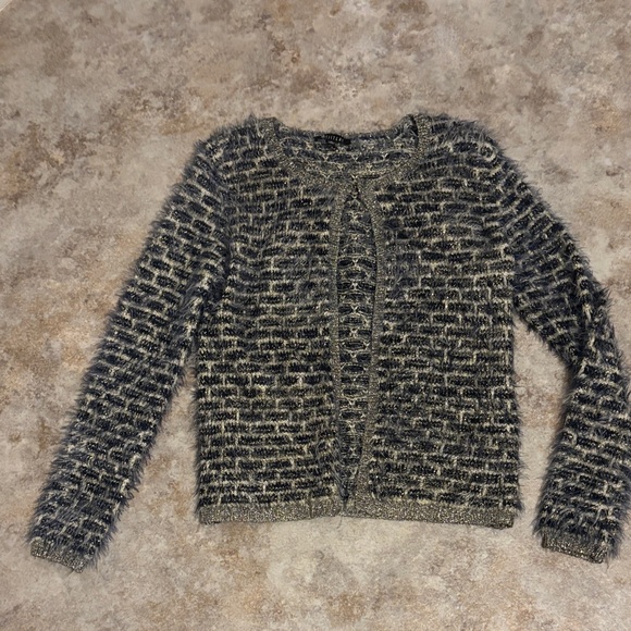Chic Women's Fuzzy Cardigan - Black and Gray - Picture 1 of 6